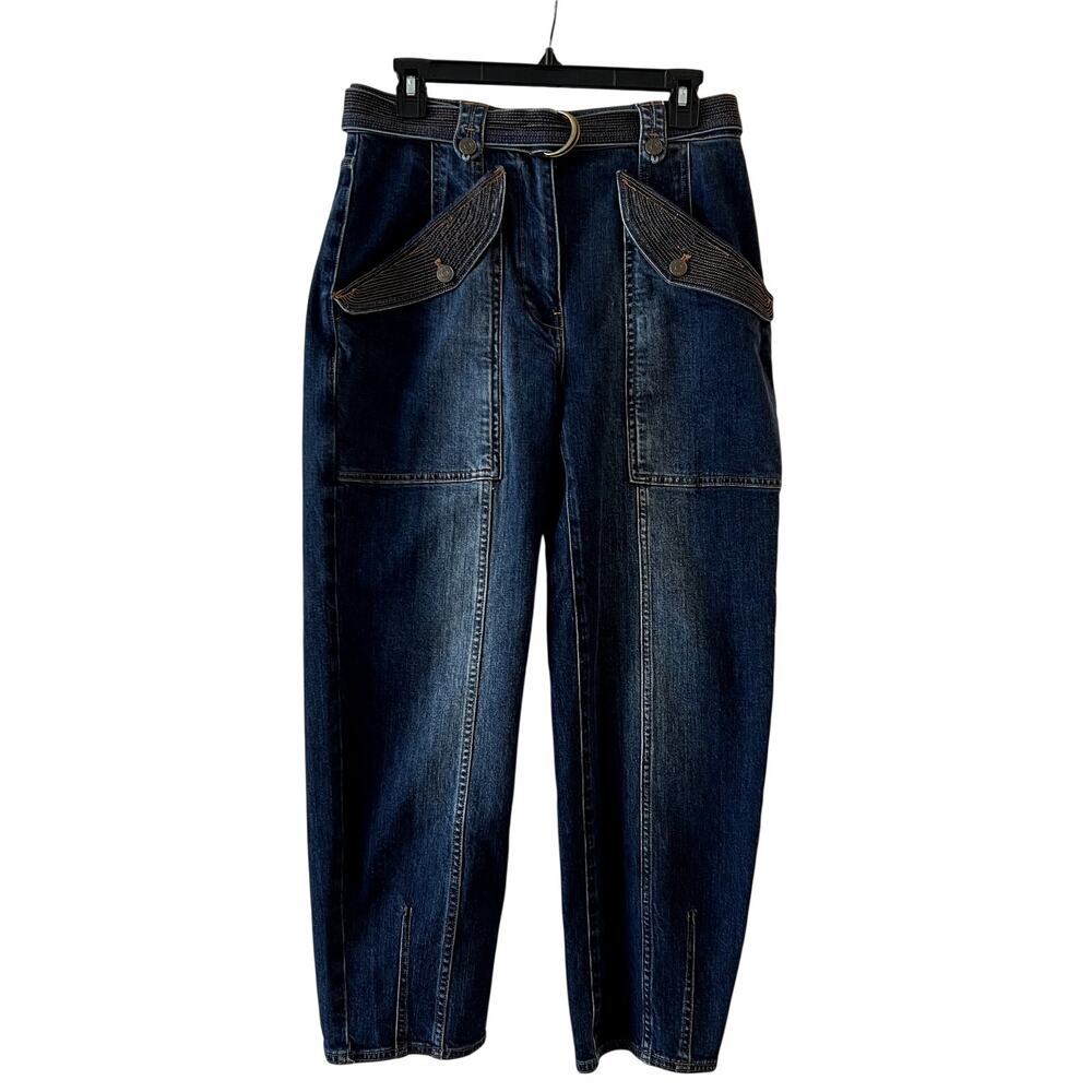 Ulla Johnson Waverly Jeans Size 6 Cotton Belted Dark Wash Blue Embroidered - Picture 5 of 14